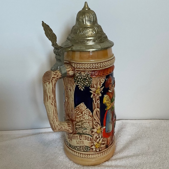 Vintage GERZ W. GERMANY 20 oz Stoneware Beer Stein with Pewter Lid - Picture 4 of 16